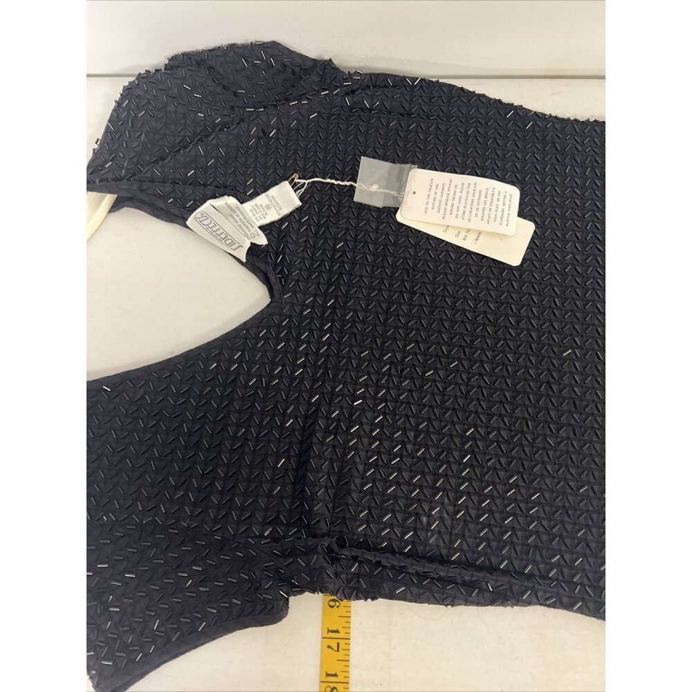 NWT Sideffects Woman's Black Beaded Short Cap Sleeve V Neck Top Medium - Picture 4 of 8